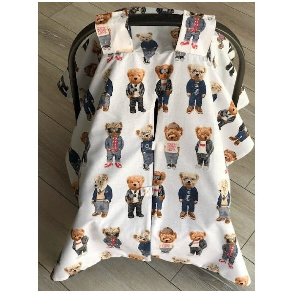 Derin Boutique Denim Mavi Örgü Gözlüklü Ayılar Poplin Çift Yönlü Puset Örtüsü - Açık Bej Bebek Arabası-Puset Aksesuarı Fiyatı