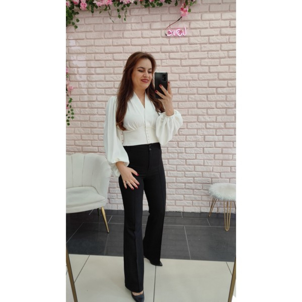 Derin Boutique Kadın Bisküvi Rengi Nude Balon Kol V Yaka Dekolteli Beli Lastikli Crop Top Bluz Bluz Fiyatı