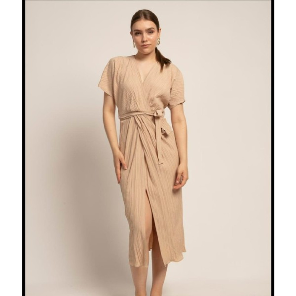 Derin Boutique Kadın Ham Keten Kruvaze Yaka Yırtmaçlı Midi Boy Astarlı Iç Göstermez Alay Mevlit Düğün Nişan Elbise Elbise Fiyatı