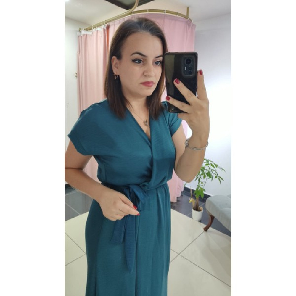 Derin Boutique Kadın Kısa Kol Yırtmaçlı Bel Lastikli Kuşaklı Ayrobin Saten Midi Boy Düğün Nişan Elbise Elbise Fiyatı