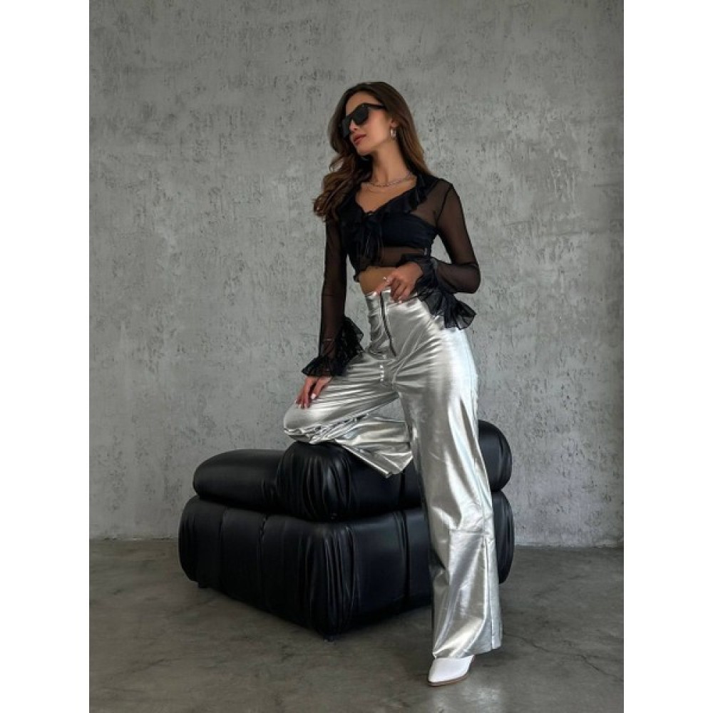 Derin Boutique Kadın Siyah Fırfır Yaka Ispanyol Kol Ipli Transparan Tül Crop Bluz Bluz Fiyatı