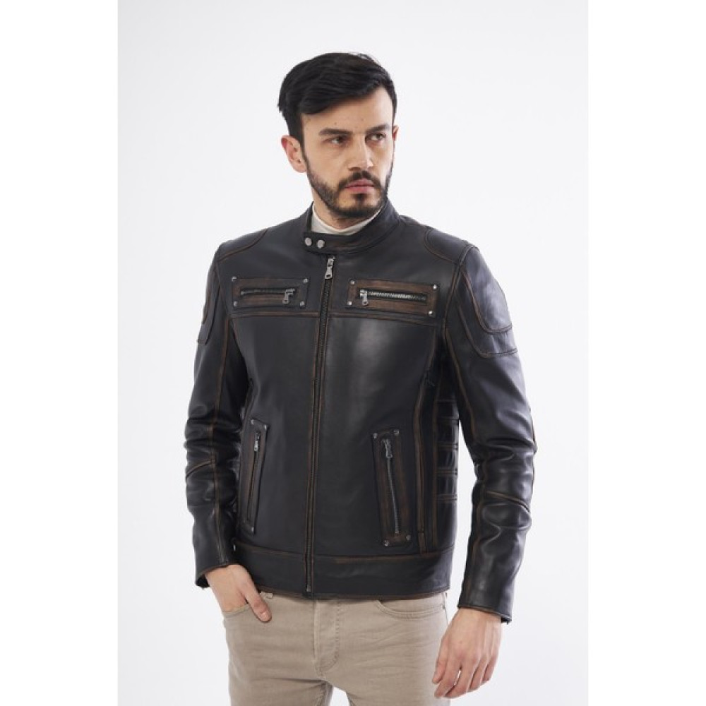Derinss DER585 Hakiki Deri Erkek Siyah Biker Mont Erkek Mont Fiyatı