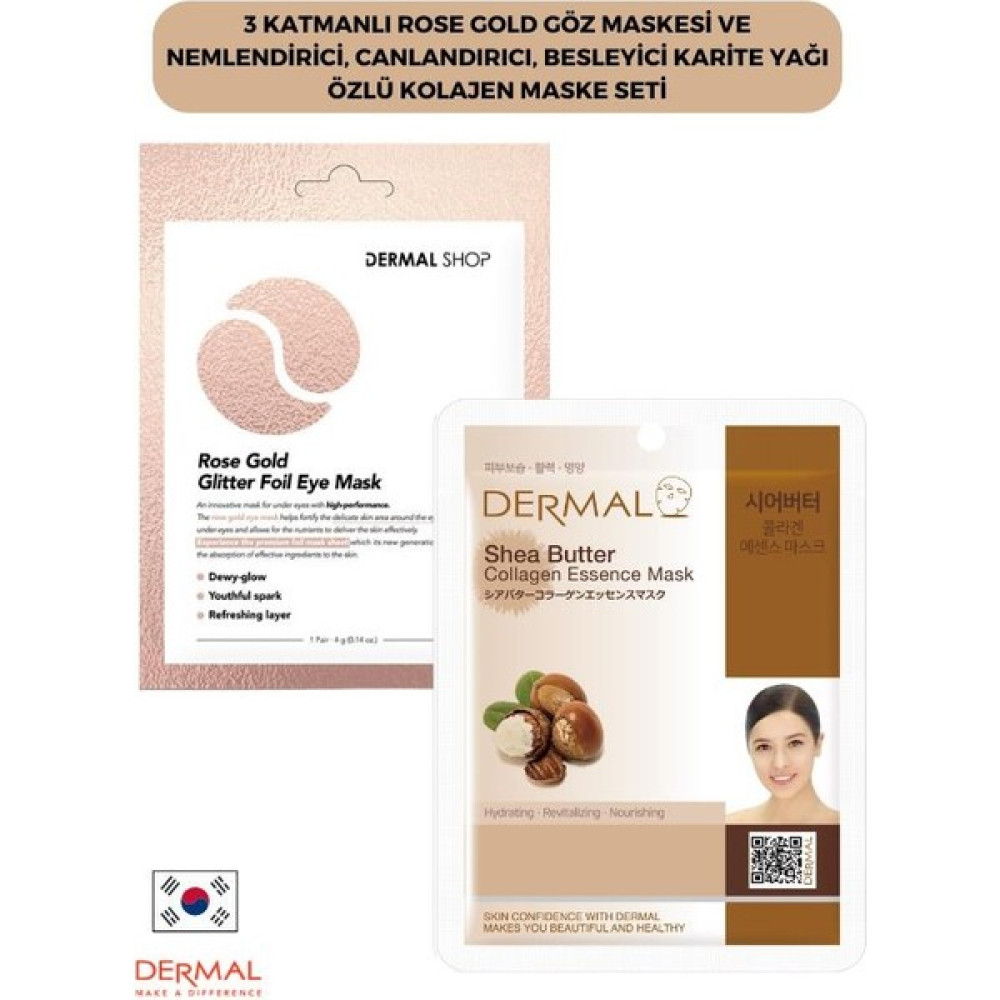Dermal 3 Katmanlı Rose Gold Göz Maskesi ve Nemlendirici, Canlandırıcı, Besleyici Karite Yağı Özlü Kolajen Maske Seti Oto Boyaları Fiyatı