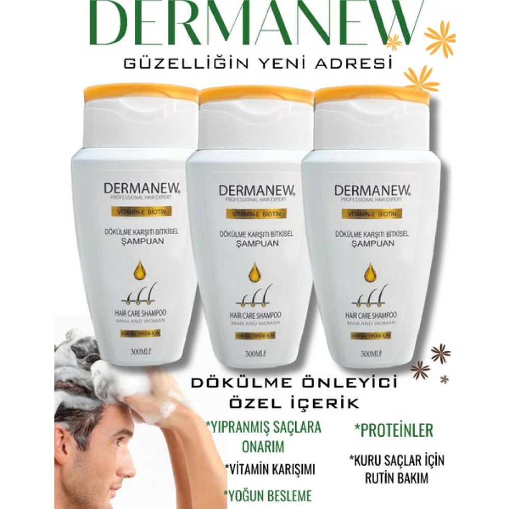Dermanew Dökülme Karşıtı Özel İçerik Kadın ve Erkek Şampuanı 3 Adet Şampuan ve Saç Kremi Fiyatı