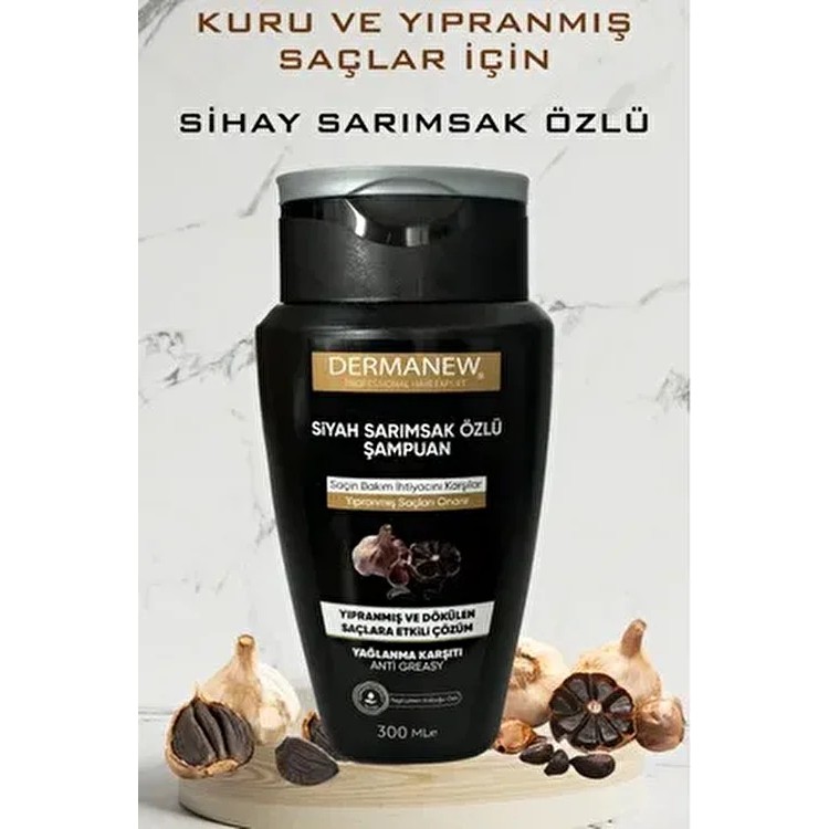 DermaNew Hair DermaNew Siyah Sarımsak Özlü Şampuan 300 ml Yağlı Saçlar İçin Güçlendirici Bakım Parabensiz Diğer Fiyatı