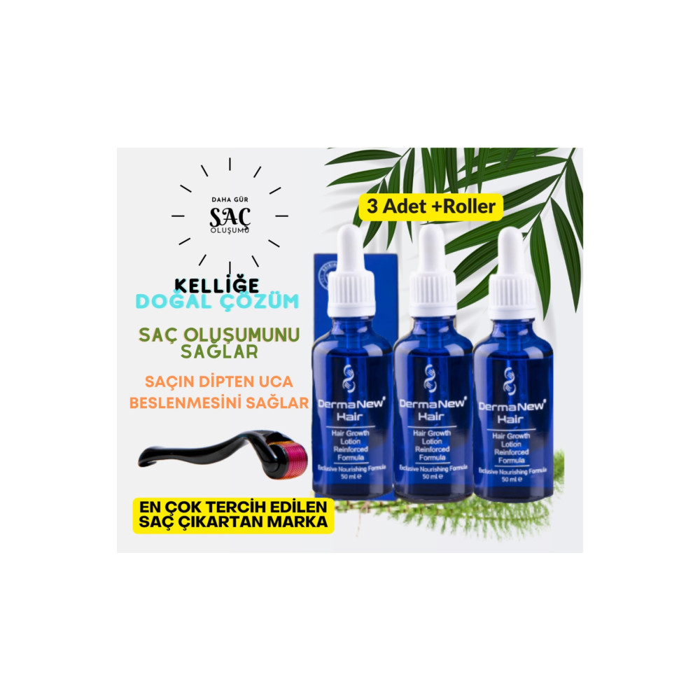 dermanew hair Saç Çıkaran Losyon Saç Gürleştirici- Saç Bakım / 3 Adet Serum Roller Hediyeli / 3x50ml Saç Bakım Maskeleri & Serumlar & Spreyler Fiyatı