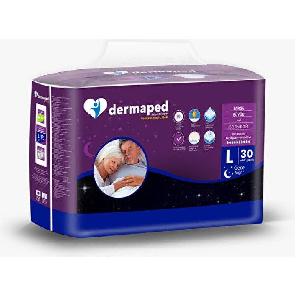 Dermaped Gece Large 100-150 cm 30'lu Bel Bantlı Yetişkin Hasta Bezi - L - Beyaz Hasta Bezleri ve Temizliği Fiyatı