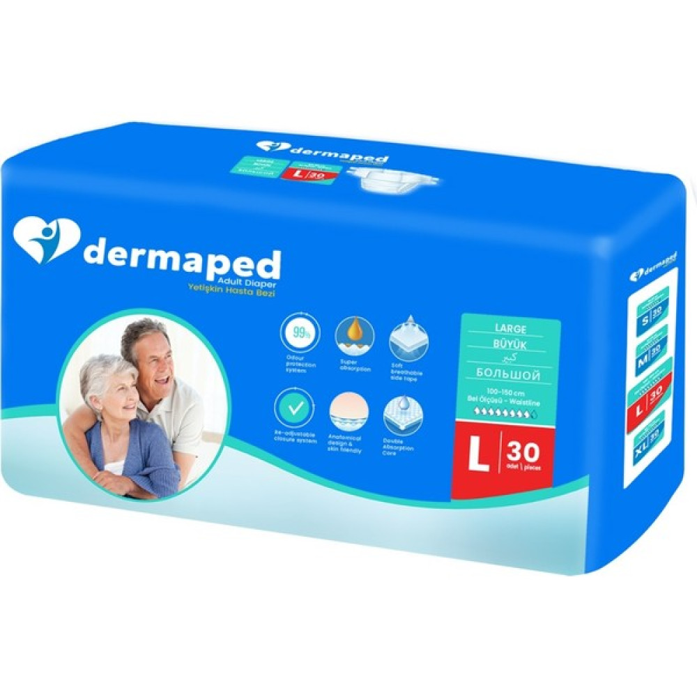 Dermaped Yetişkin Hasta Bezi Bel Bantlı L Beden 30 Adet (Süper Emici) - Beyaz Hasta Bezleri ve Temizliği Fiyatı
