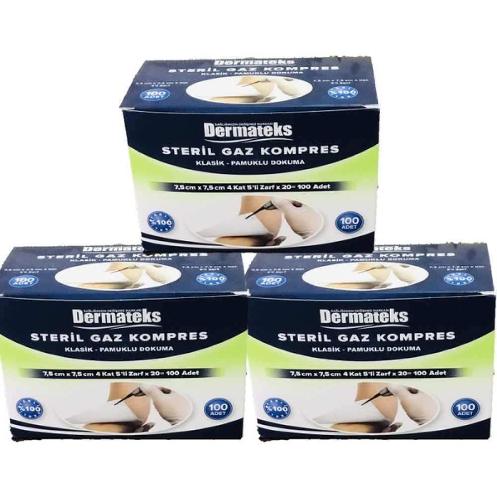 Dermateks 7.5cm x 7.5cm Steril Gaz Kompres 100'LÜ - 3 kutu Oto Boyaları Fiyatı