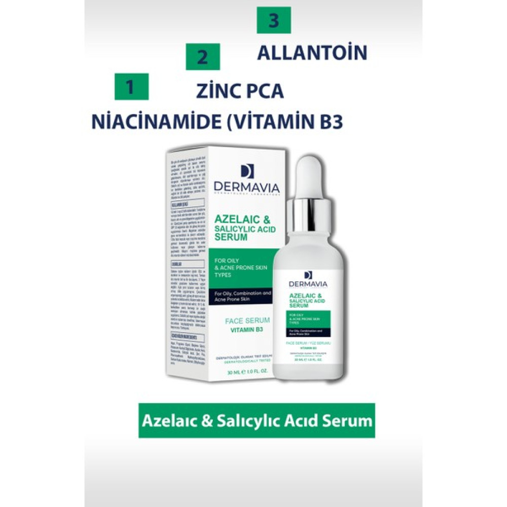Dermavia Azelaıc & Salıcylıc Acıd Serum Yağlı Eğilimli Cilt Tipleri Için Yüz Serumu 30 ml Akne ve Sivilce Bakımı Fiyatı