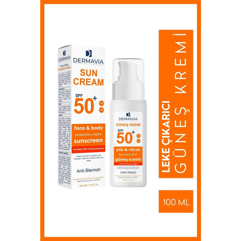 Dermavia Spf 50 Yüz Ve Vücut Koruma Leke Karşıtı Güneş Kremi 100 ml - Suya Dayanıklı Karma Ciltler Güneş Kremleri ve Losyonları Fiyatı