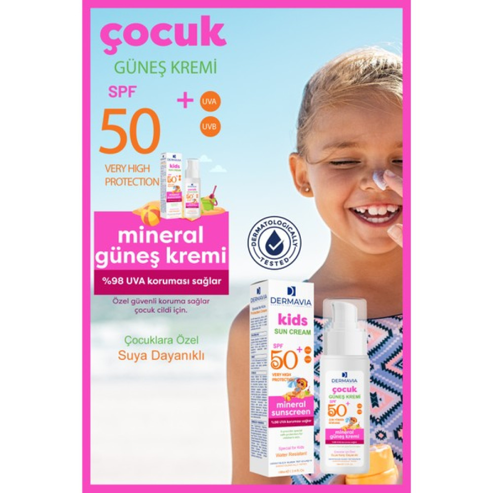 Dermavia Spf+50 Çocuk Yüz ve Vücut Koruma Mineralli Güneş Kremi 100 ml Güneş Kremleri ve Losyonları Fiyatı