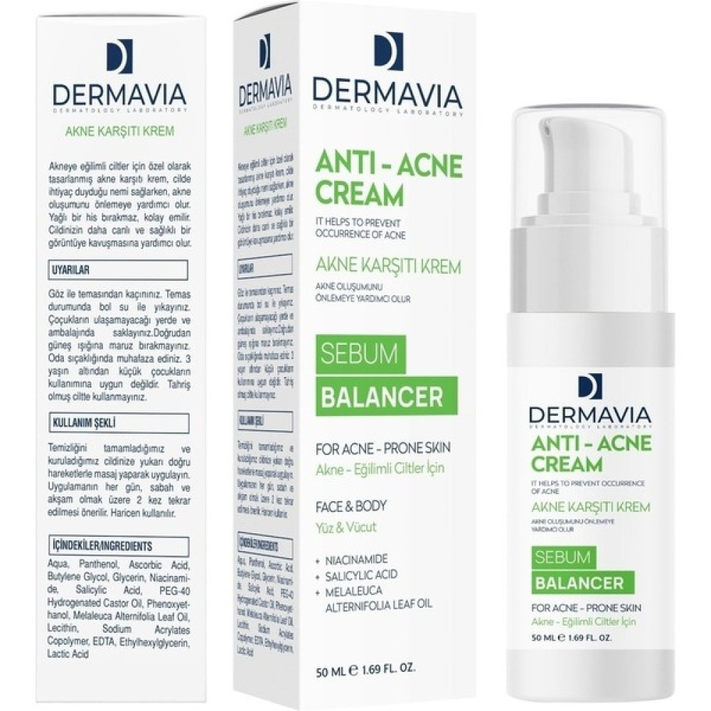 Dermavia Yüz & Vücut Içn Akne Karşıtı Krem Sebum Dengeleyici 50 ml Niacinamide Cilt ve Yüz Bakımı Fiyatı