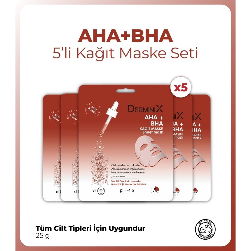 Derminix AHA + BHA Kağıt Maske Seti Tüm Cilt Tipleri İçin Arındırıcı Etki 5 Adet Maskeler Fiyatı