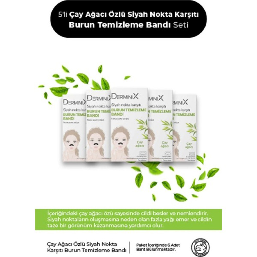 Derminix Çay Ağacı Özlü Siyah Nokta Karşıtı Burun Temizleme Bandı Nose Pack 5'Li Set Makyaj Temizleyicileri Fiyatı