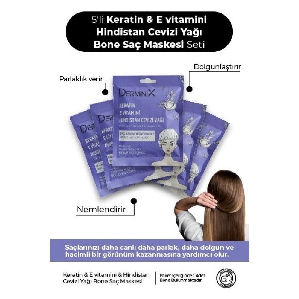 Derminix Keratin ve E Vitamini Hindistan Cevizi Yağı Bone Saç Maskesi Seti 5'li Set Saç Bakım Maskeleri & Serumlar & Spreyler Fiyatı