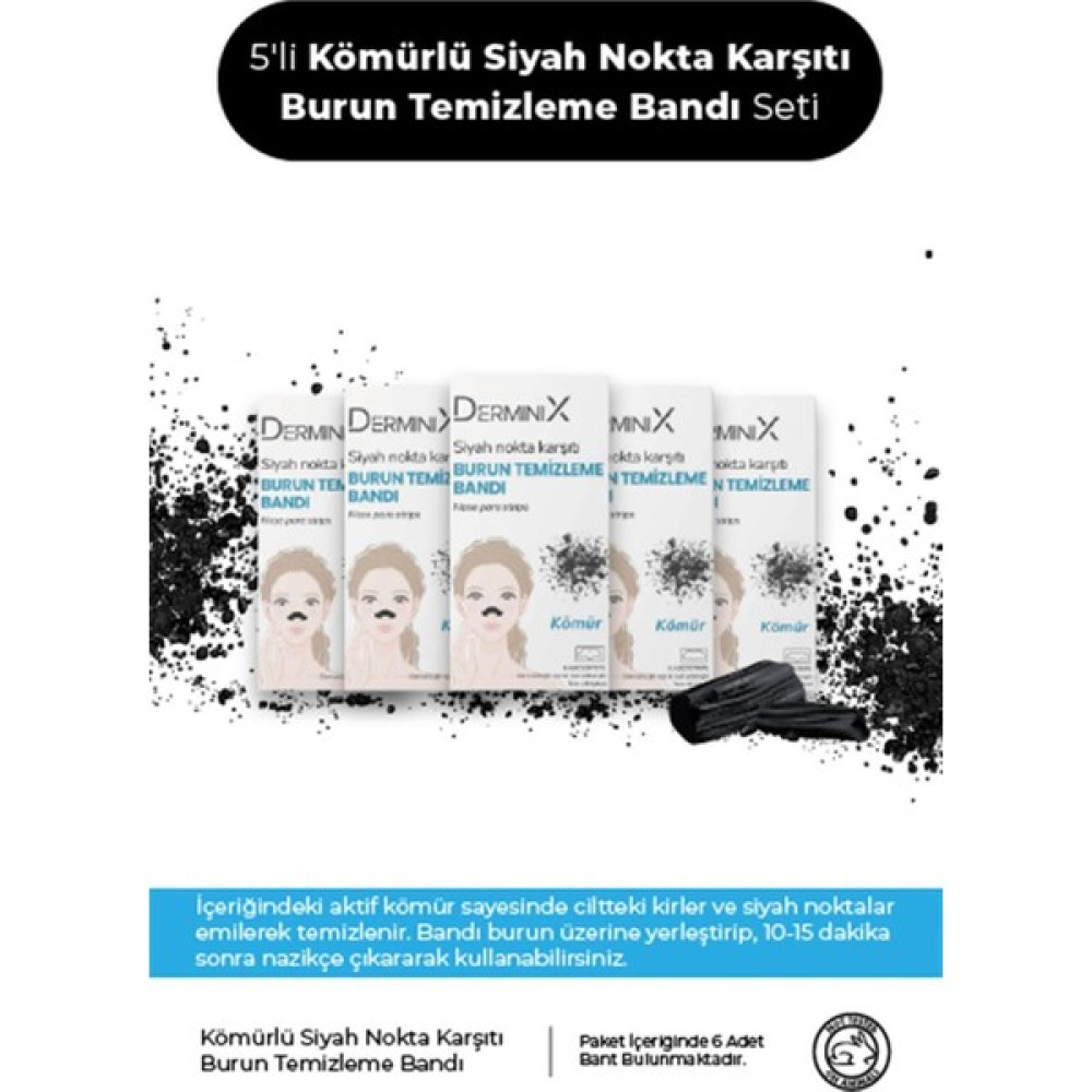 Derminix Kömürlü Siyah Nokta Karşıtı Burun Temizleme Bandı Nose Pack 5'Li Set Makyaj Temizleyicileri Fiyatı