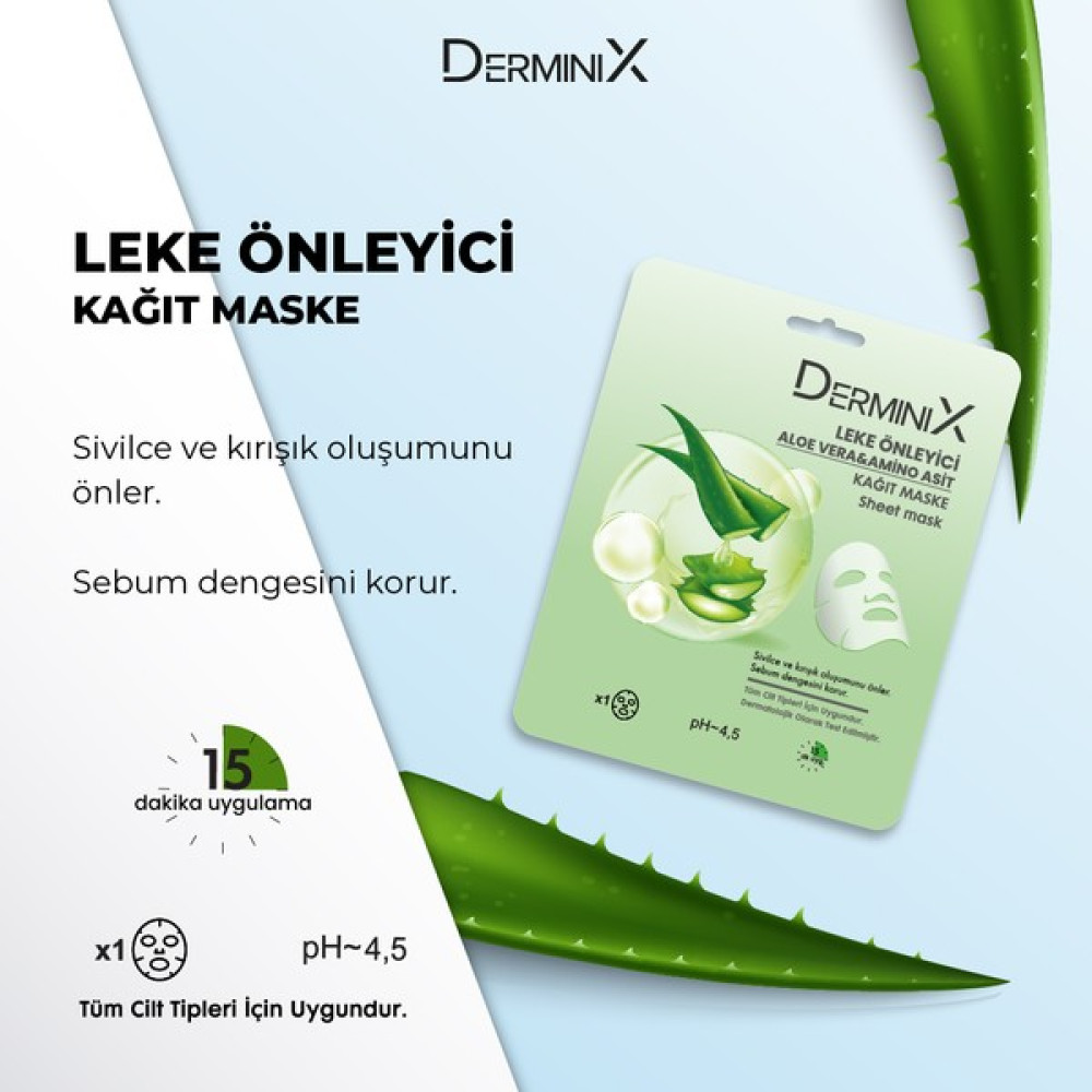 Derminix Leke Önleyici Kağıt Maske Aloe Vera ve Amino Asit Maskeler Fiyatı