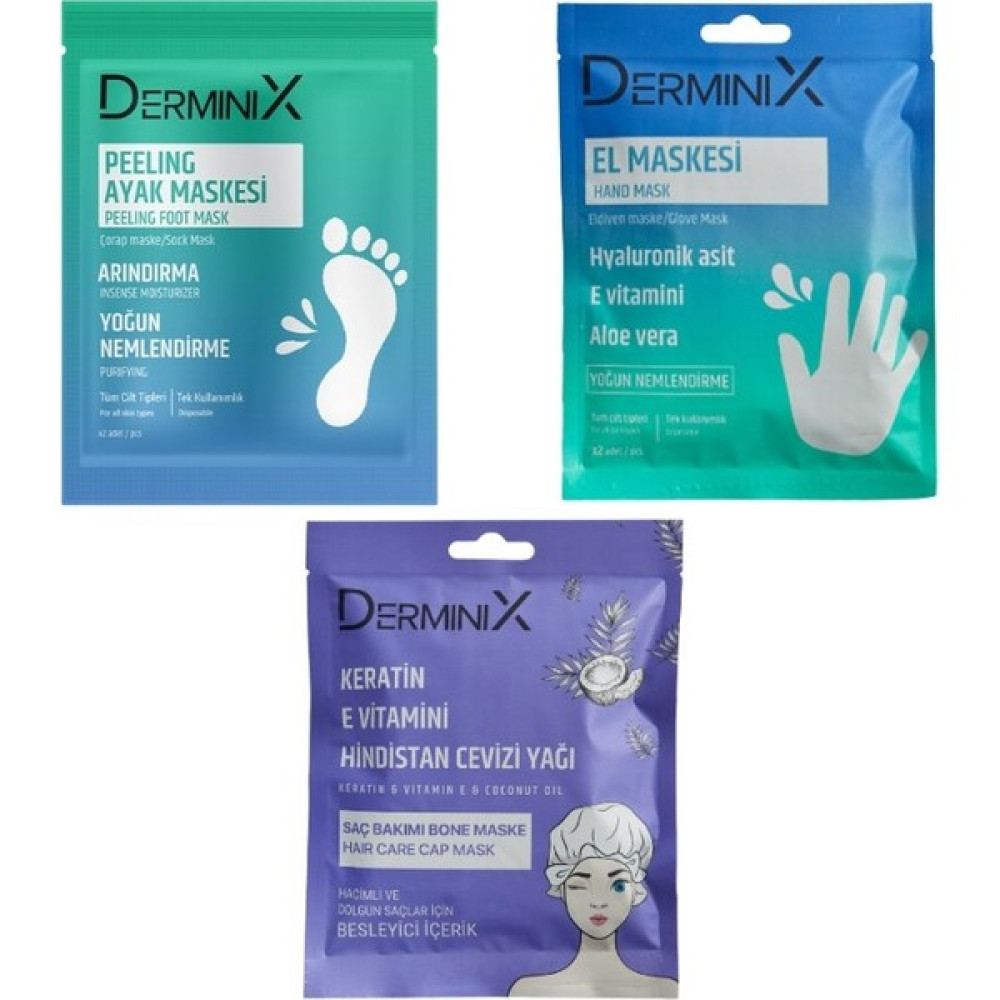 Derminix Maske Seti - Hindistan Cevizi Saç Maskesi - Nemlendirici El Maskesi - Peeling Ayak Maskesi Ayak Bakımı Fiyatı