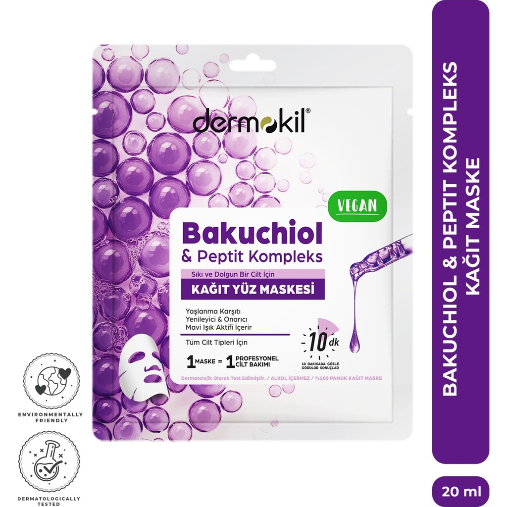 Dermokil Bakuchiol & Peptit Kompleks Yaşlanma Karşıtı ve Onarıcı Kağıt Yüz Maskesi 20 ml Maskeler Fiyatı