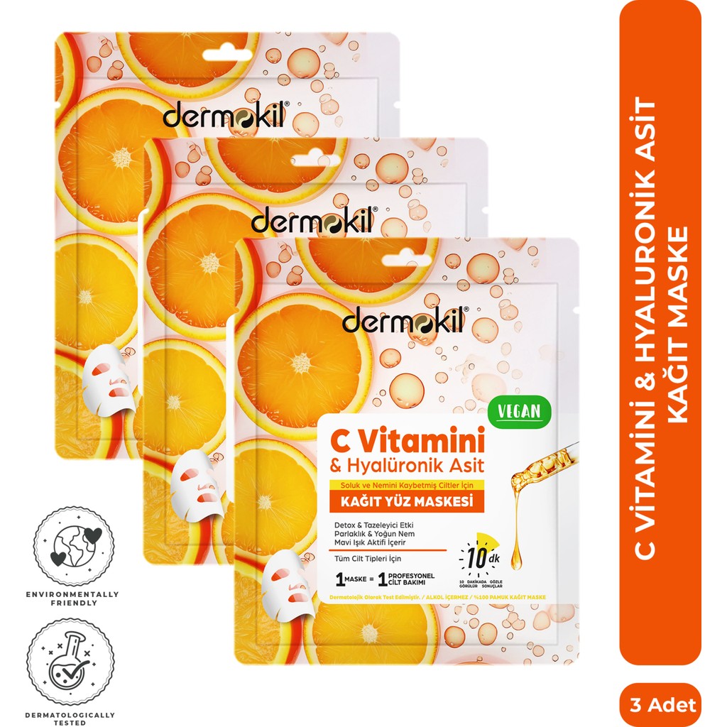 Dermokil C Vitamini & Hyalüronik Asit Içeren Kağıt Yüz Maskesi 20 ml x 3 Adet Diğer Fiyatı