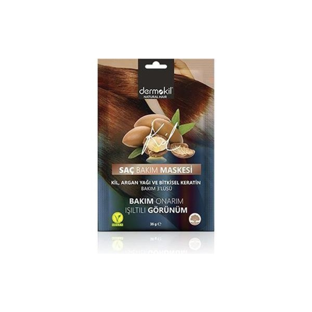 Dermokil Vegan Saç Bakım Maskesi Kil Argan Yağı Ve Bitkisel Keratin Bakım 3'Lüsü Bakım Onarım Işıltılı Görünüm 35 Ml Saç Bakım Maskeleri & Serumlar & Spreyler Fiyatı
