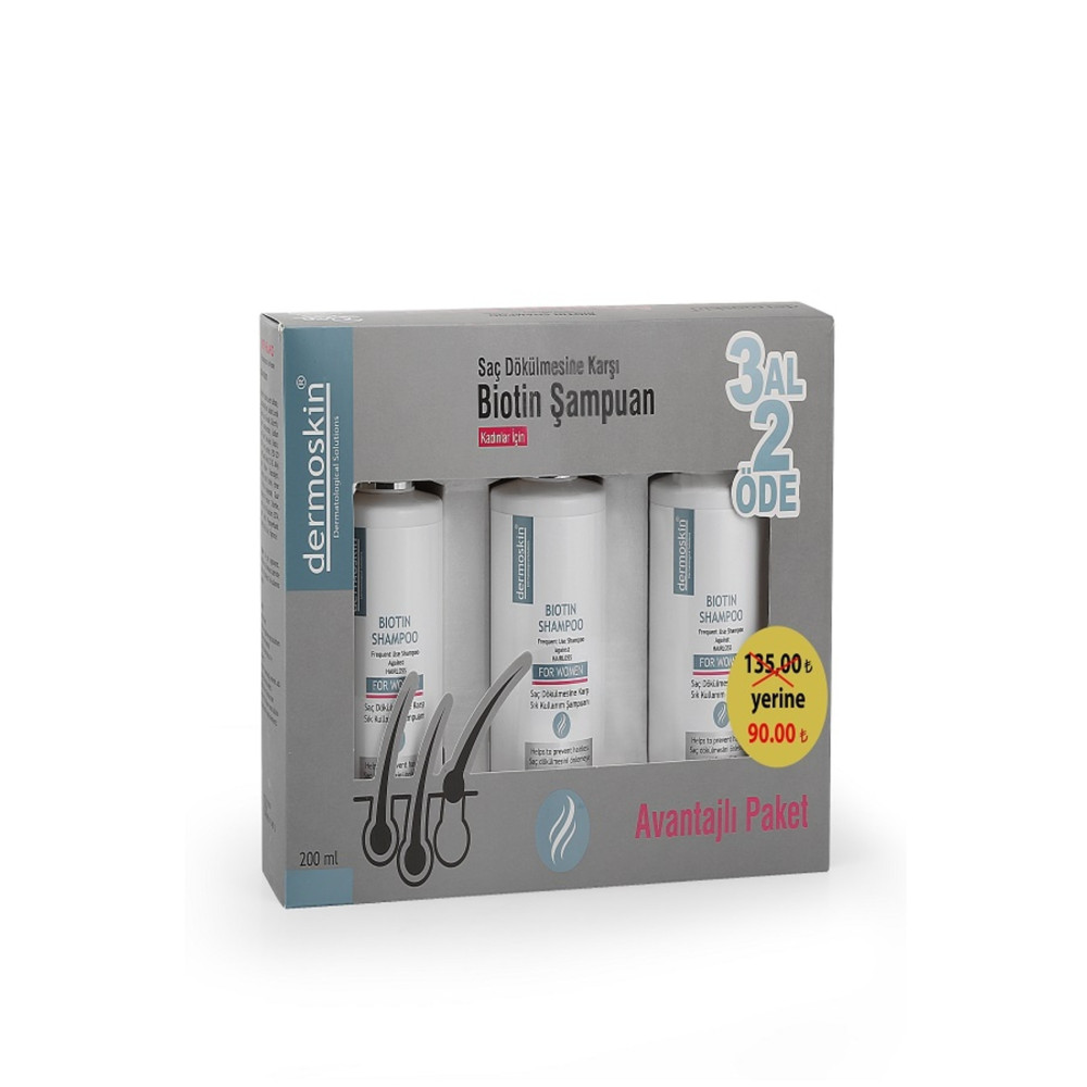 Dermoskin Biotin Şampuan Kofre Kadın 3x200ml Şampuan ve Saç Kremi Fiyatı