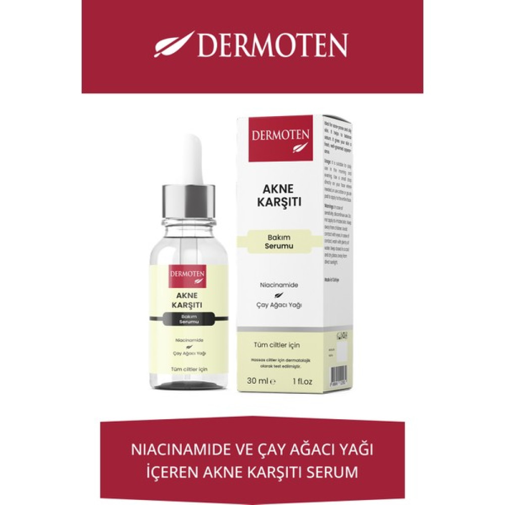 Dermoten Akne Karşıtı Serum , Niacinamide ve Çay Ağacı Yağlı Cilt Bakım Serumu 30 ml Akne ve Sivilce Bakımı Fiyatı