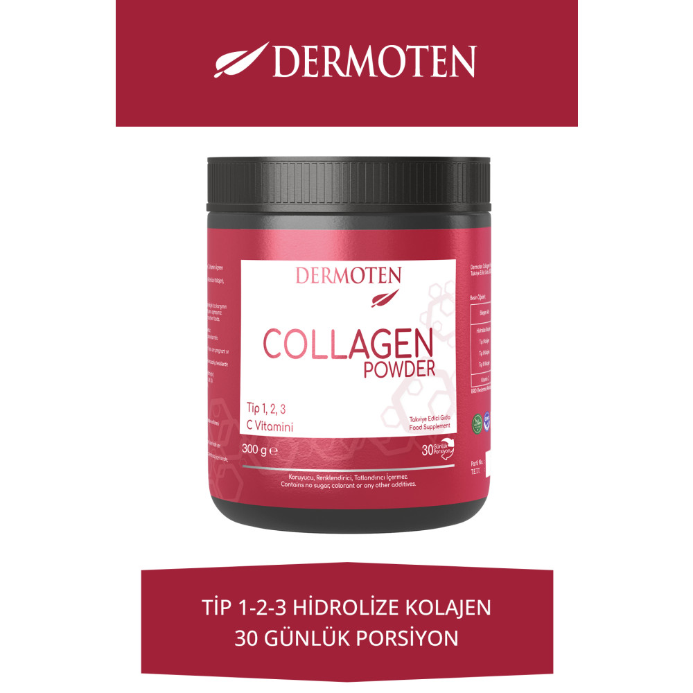 Dermoten Kolajen Plus Powder 300 Gr Tip 1 - Tip 2 - Tip 3 - C Vitaminli 30 X 10.000 Mg Toz Kolajen Sağlık Fiyatı