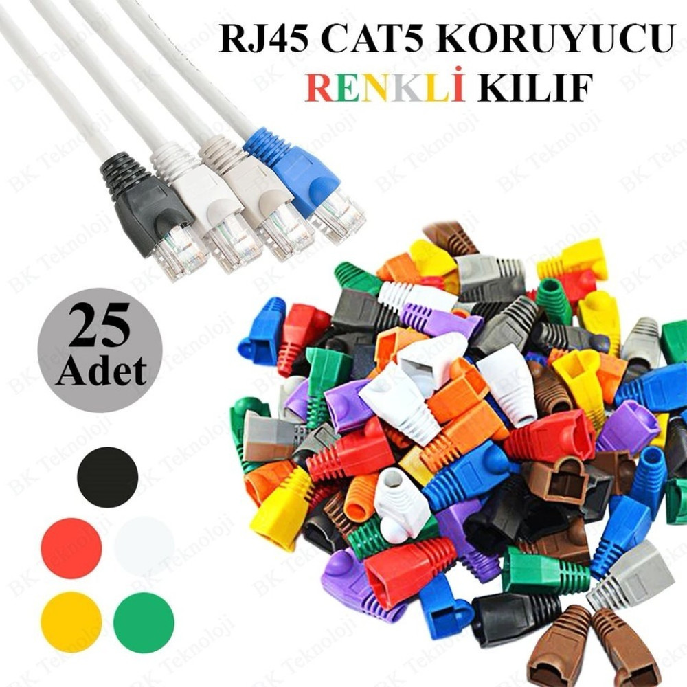 Derwell 25 Adet RJ45 Cat6 CAT6E CAT5E Ethernet Ağ Kablosu Rengarenk Koruma Cover Kılıfı Kablo Konnektörü Network Aksesuarları Fiyatı