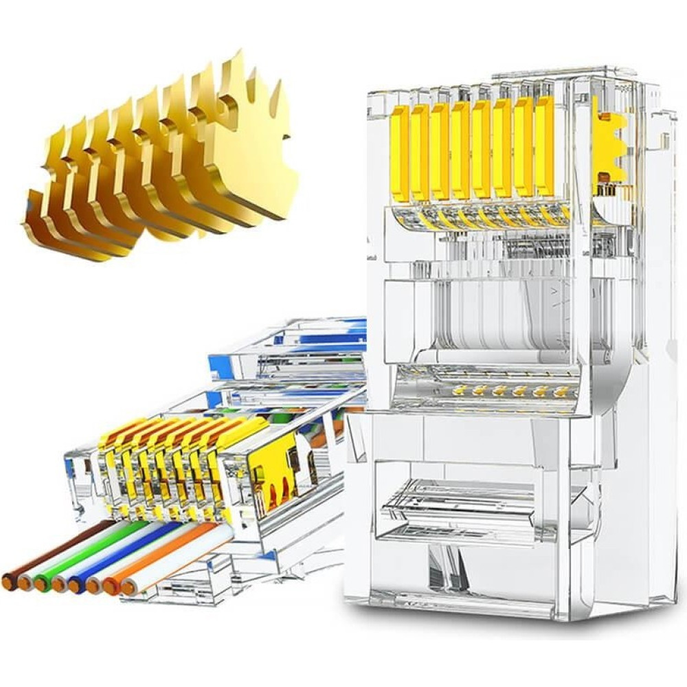 Derwell 30 Adet Yeni Nesil RJ45 Cat5 Cat6 Ethernet Internet Kablo Soketi Konnektör Delikli 8P8C Jack Utp Kablo Ucu Gold Plated Jack Network Aksesuarları Fiyatı