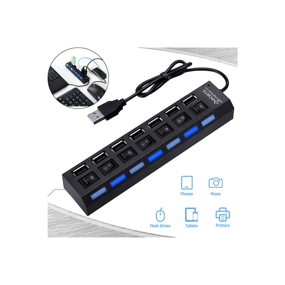 Derwell Yeni 2023 7 Port Usb Çoklayıcı Hub Anahtarlı Aç/kapa Düğmeli Işıklı Usebe Çoğaltıcı Tak Çalıştır Kablo ve Adaptör Fiyatı