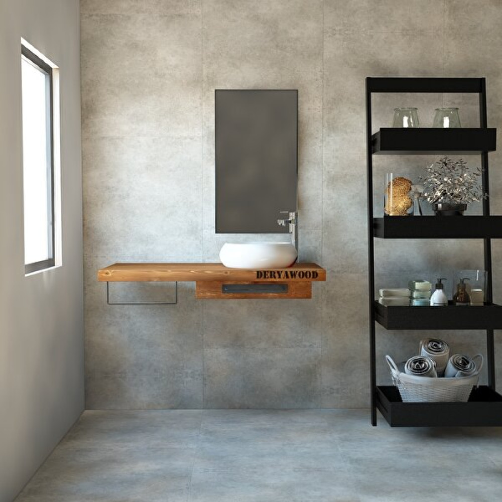 Deryawood Ahşap Hilton Banyo Rafı-Acık CEVIZ-40X80X4 cm Banyo Dolabı / Mobilyası Fiyatı