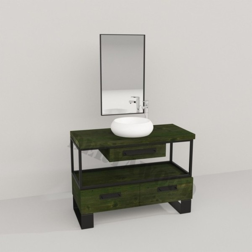 Deryawood Aves Ahşap Çekmeceli Banyo Dolabı 40*120*76 Yeşil Eskitme Banyo Dolabı / Mobilyası Fiyatı