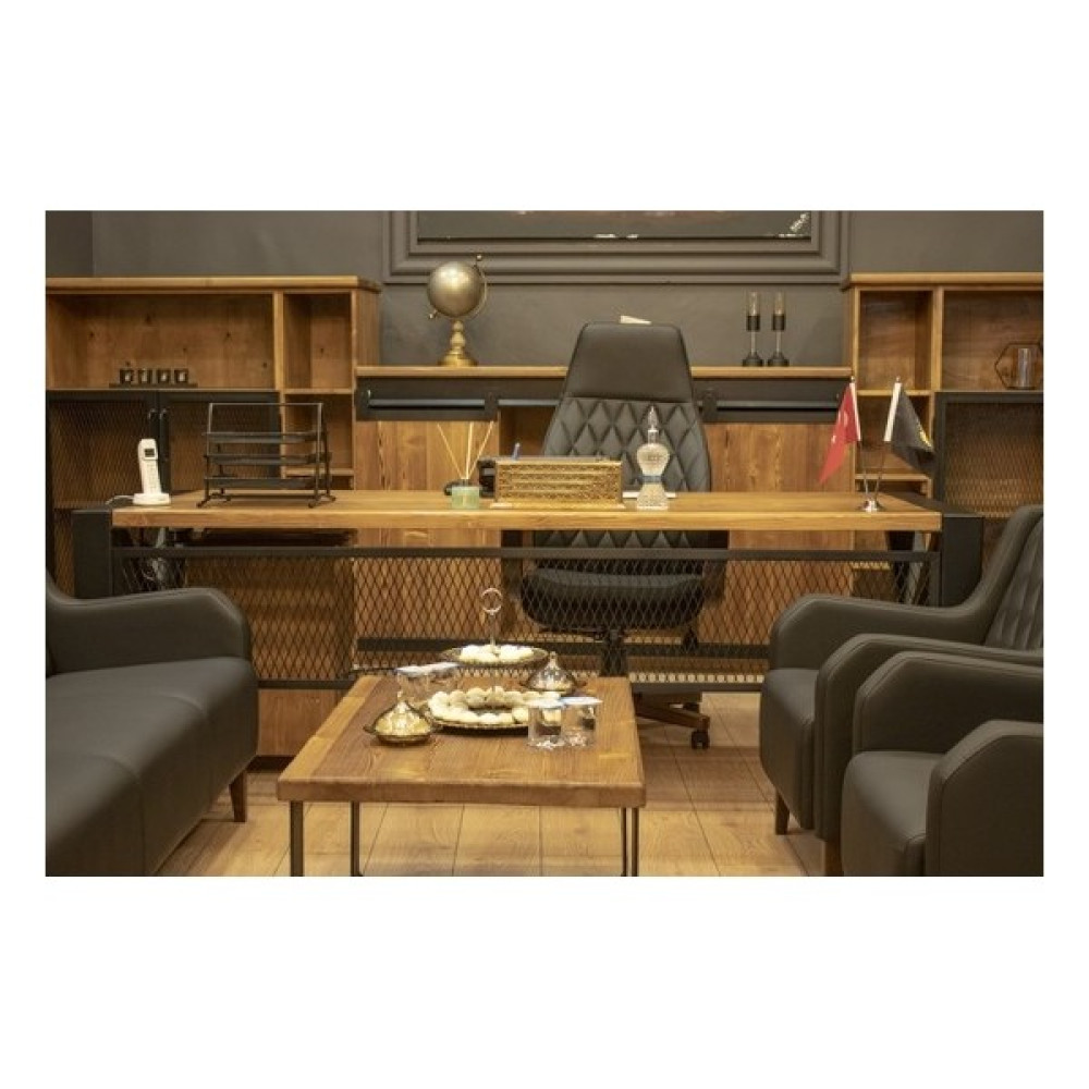 Deryawood Masif Ağaç Ofis Odası Takımı Full Set-190 cm masa +keson +sehpa + konsol takım Genç Odası Takımı / Seti Fiyatı