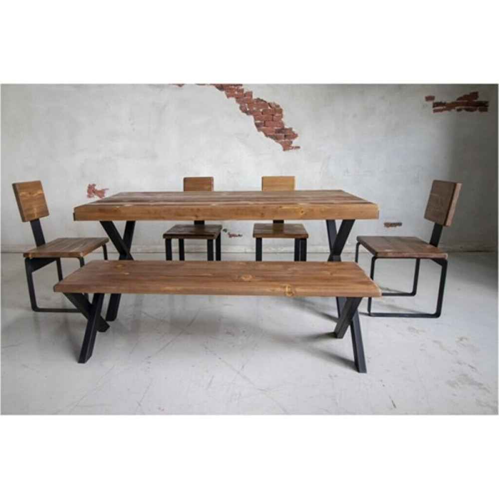 Deryawood Masif Ahşap Mutfak Masası Takımı+130 cm masa+130 cm bank+2 Sandalye - Açık Ceviz - 85 x 130 cm Masa - Sandalye Seti / Takımı Fiyatı