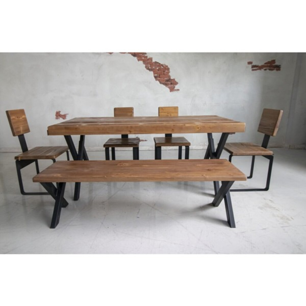 Deryawood Masif Ahşap Mutfak Masası Takımı+180 cm masa+180 cm bank+4 Sandalye - Açık Ceviz - 85 x 180 cm Masa - Sandalye Seti / Takımı Fiyatı