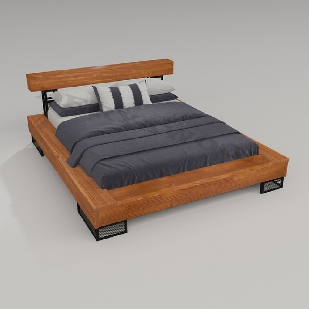 Deryawood Noz Masif Ahşap Çift Kişilik Karyola 180X200 - Açık Ceviz Renk - 180 x 200 cm Karyola Fiyatı