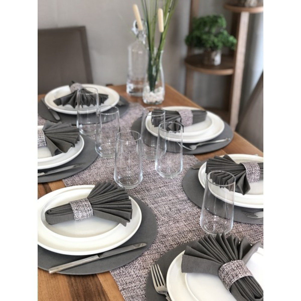 Desenİzmir Amerikan Servis Hasır Desen Takım 6 Supla, 6 Kumaş Peçete, 6 Peçete Halkası ve Runner Örtü Kombin 6 - 40 x 140 cm - Renkli Amerikan Servis Fiyatı