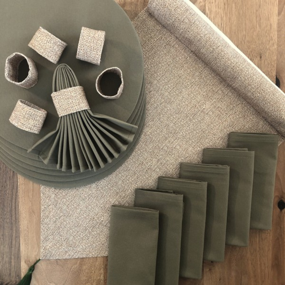 Desenİzmir Amerikan Servis Jüt Desen Takım 6 Supla, 6 Kumaş Peçete, 6 Peçete Halkası ve Runner Örtü Kombin 3 - 40 x 140 cm - Renkli Amerikan Servis Fiyatı
