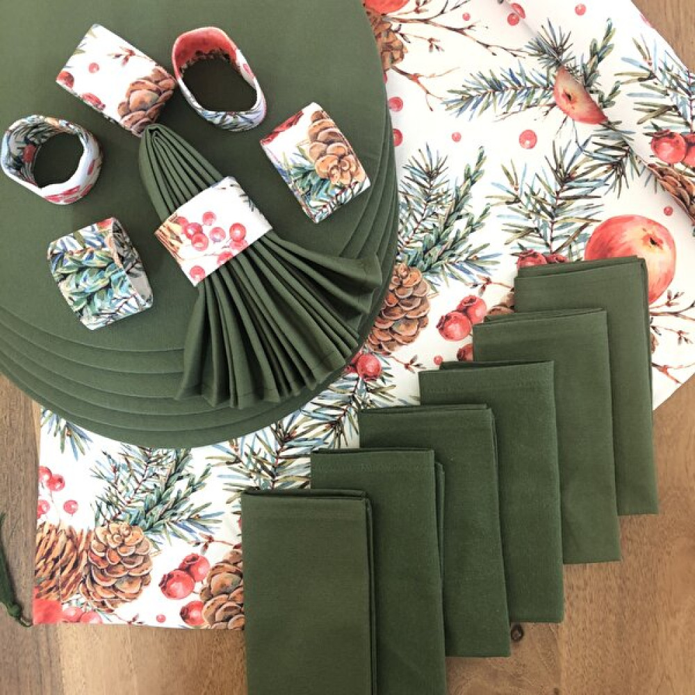 Desenİzmir Amerikan Servis Kış Bahçesi Desen Takım 6 Supla, 6 Kumaş Peçete, 6 Peçete Halkası ve Runner Örtü Kombin 3 - 40 x 140 cm - Renkli Amerikan Servis Fiyatı
