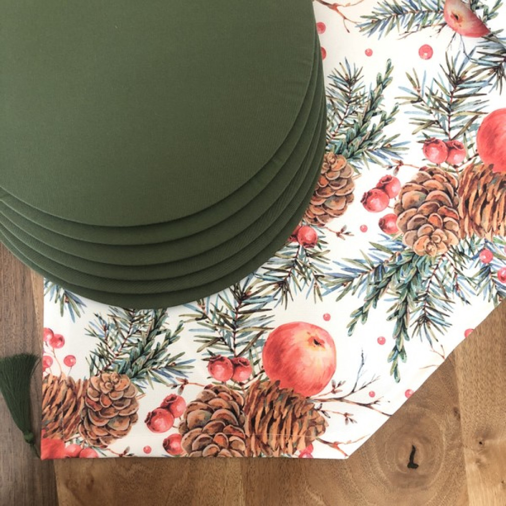 Desenİzmir Amerikan Servis Kış Bahçesi Desen Takım 6 Supla ve Runner Örtü Kombin 4 - 40 x 140 cm - Renkli Amerikan Servis Fiyatı