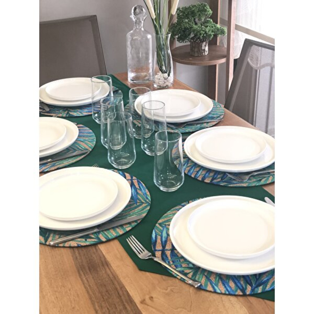 Desenİzmir Amerikan Servis Mavi Hasır Desen Takım 6 Supla ve Runner Örtü Kombin 5 - 40 x 140 cm - Renkli Amerikan Servis Fiyatı