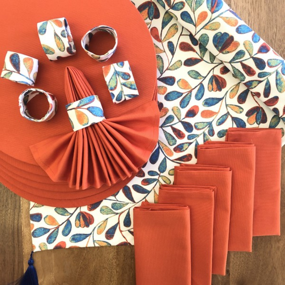Desenizmir Amerikan Servis Vintage Renkli Yaprak Desen Takım 6 Supla, 6 Kumaş Peçete, 6 Peçete Halkası ve Runner Örtü Kombin 3 - 40 x 140 cm Amerikan Servis Fiyatı