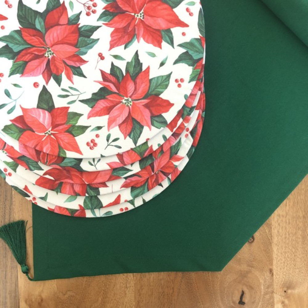 Desenizmir Amerikan Servis Yılbaşı Çiçeği Desen Takım 6 Supla ve Runner Örtü Kombin 4 - 40 x 140 cm - Renkli Amerikan Servis Fiyatı
