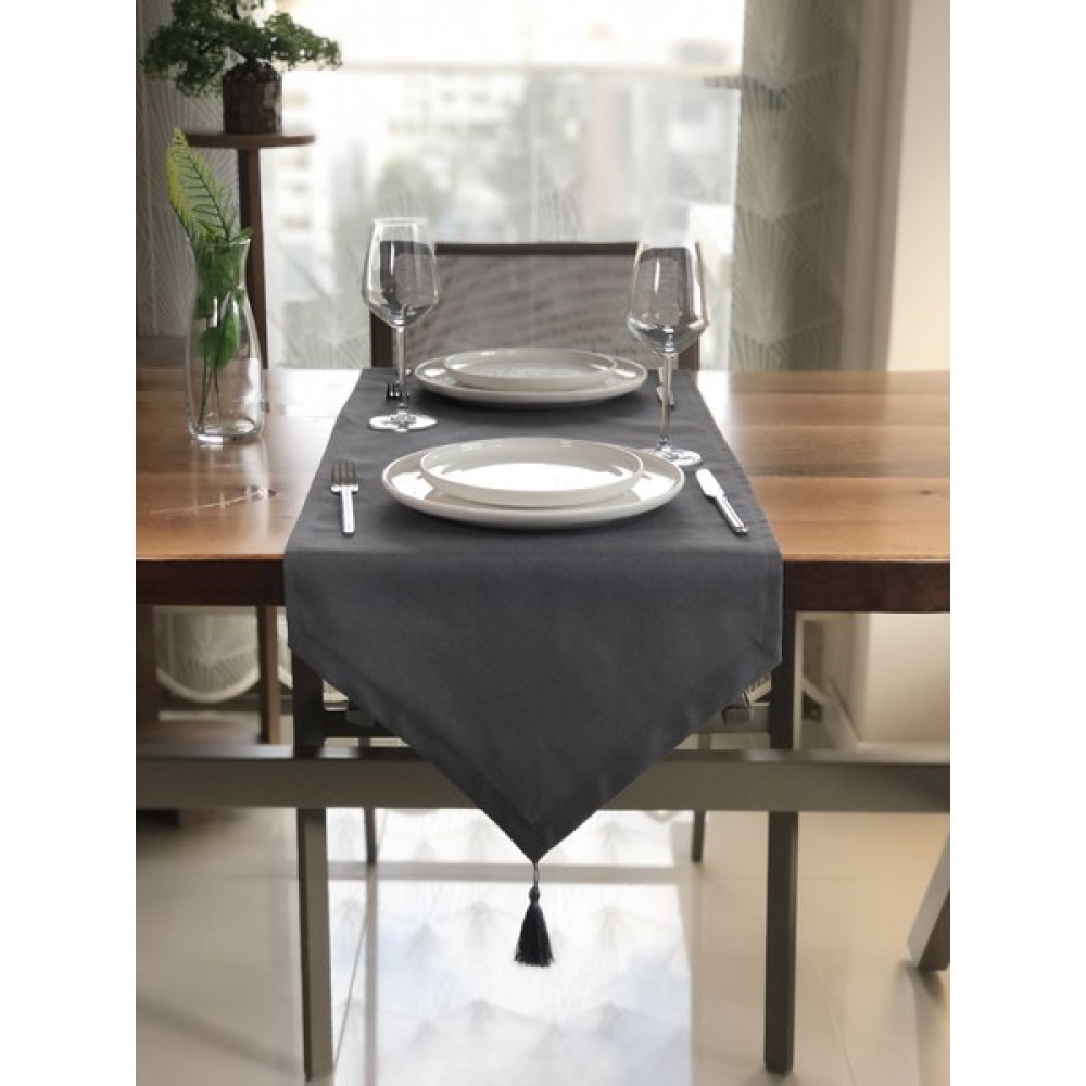 Desenizmir Düz Renk Üçgen Runner - 40 x 140 cm - Antrasit Masa Örtüsü Fiyatı