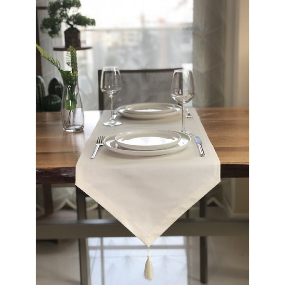 Desenizmir Düz Renk Üçgen Runner - 40 x 140 cm - Krem Masa Örtüsü Fiyatı