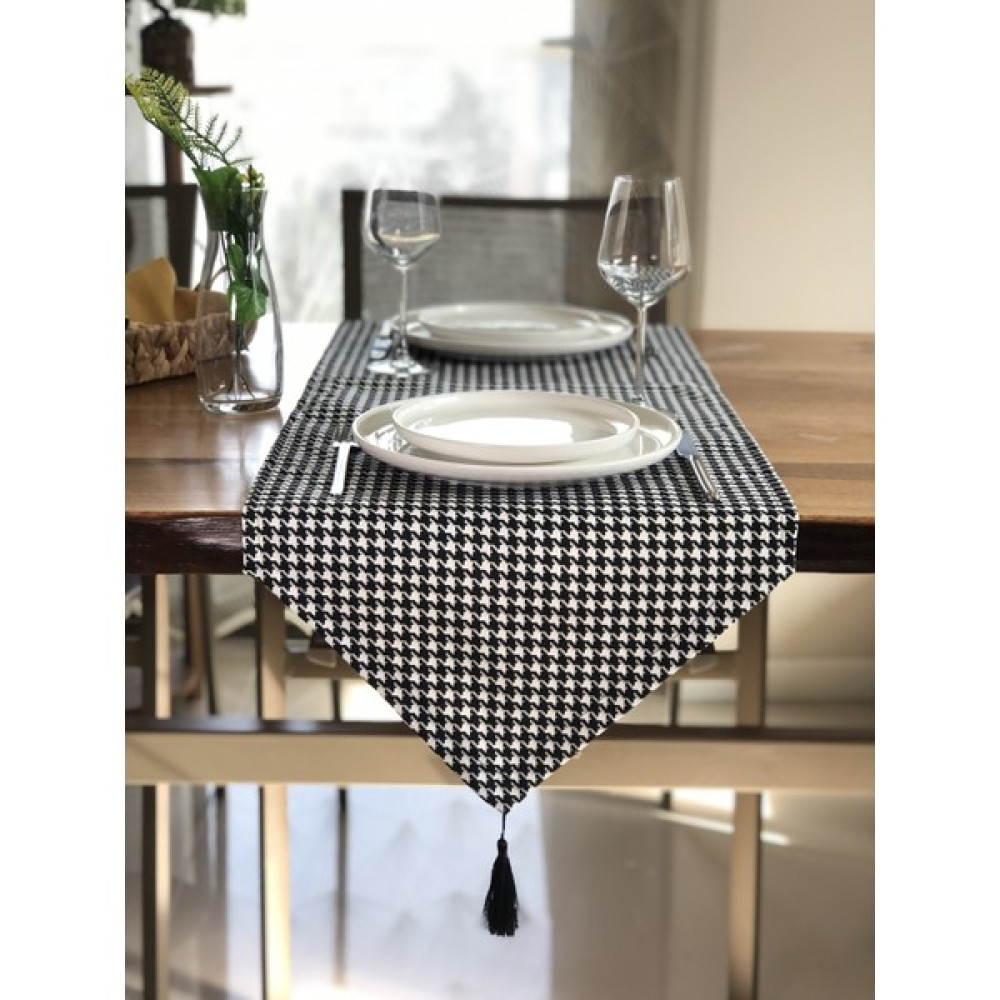 Desenİzmir Kaz Ayağı Desenli Runner Örtü - 40 x 140 cm - Renkli Masa Örtüsü Fiyatı
