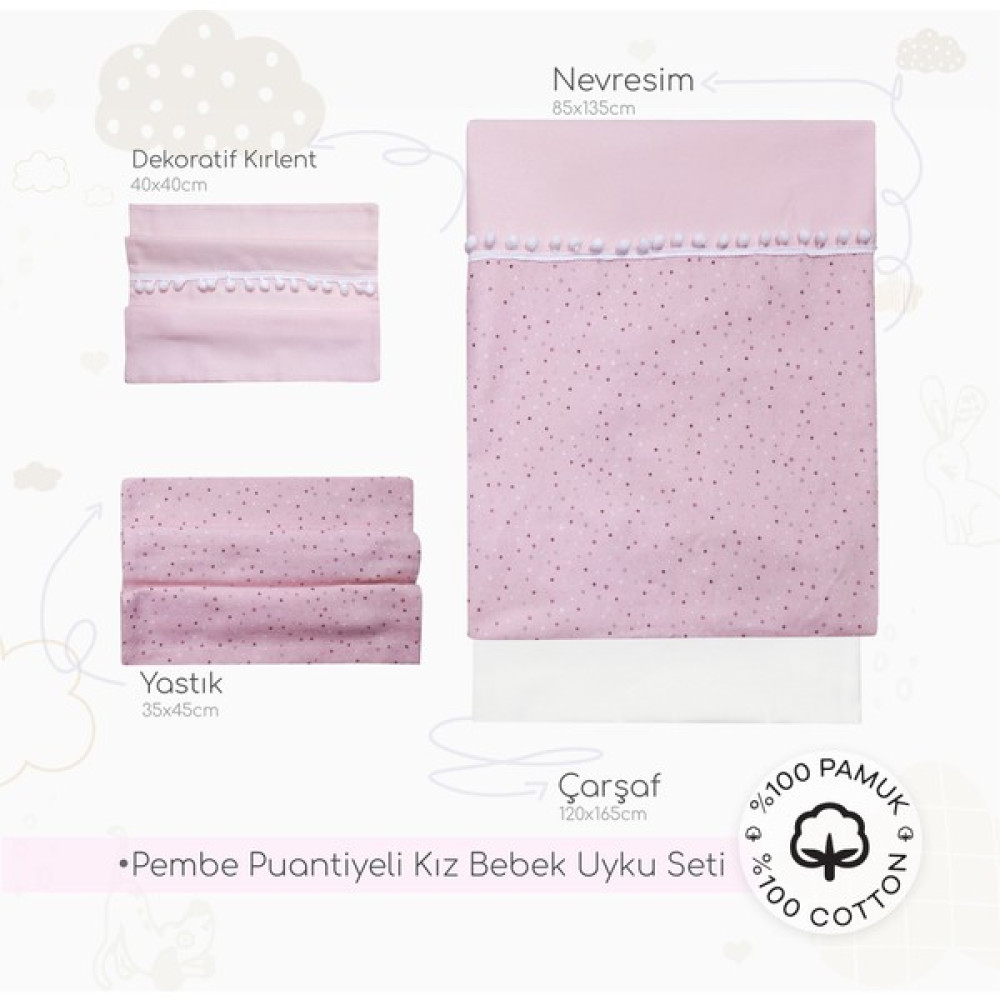 Desenli Bebek Uyku Seti Bebek Nevresim Takımı Modelleri Bebek Uyku Seti - Pembe - 80 x 130 cm Bebek Uyku Seti Fiyatı