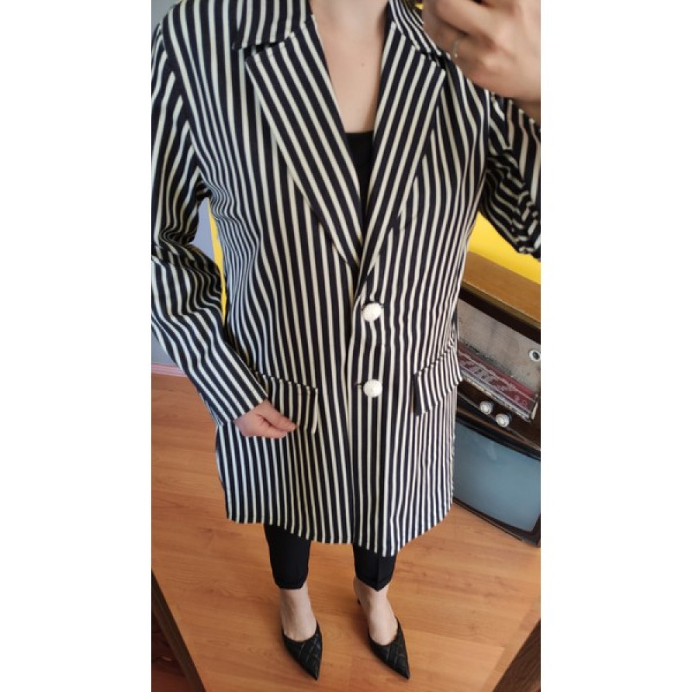 Deseo Boutique Kadın Boyuna Çizgili Beyaz Düğmeli Kot Blazer Ceket Bayan Ceket Fiyatı